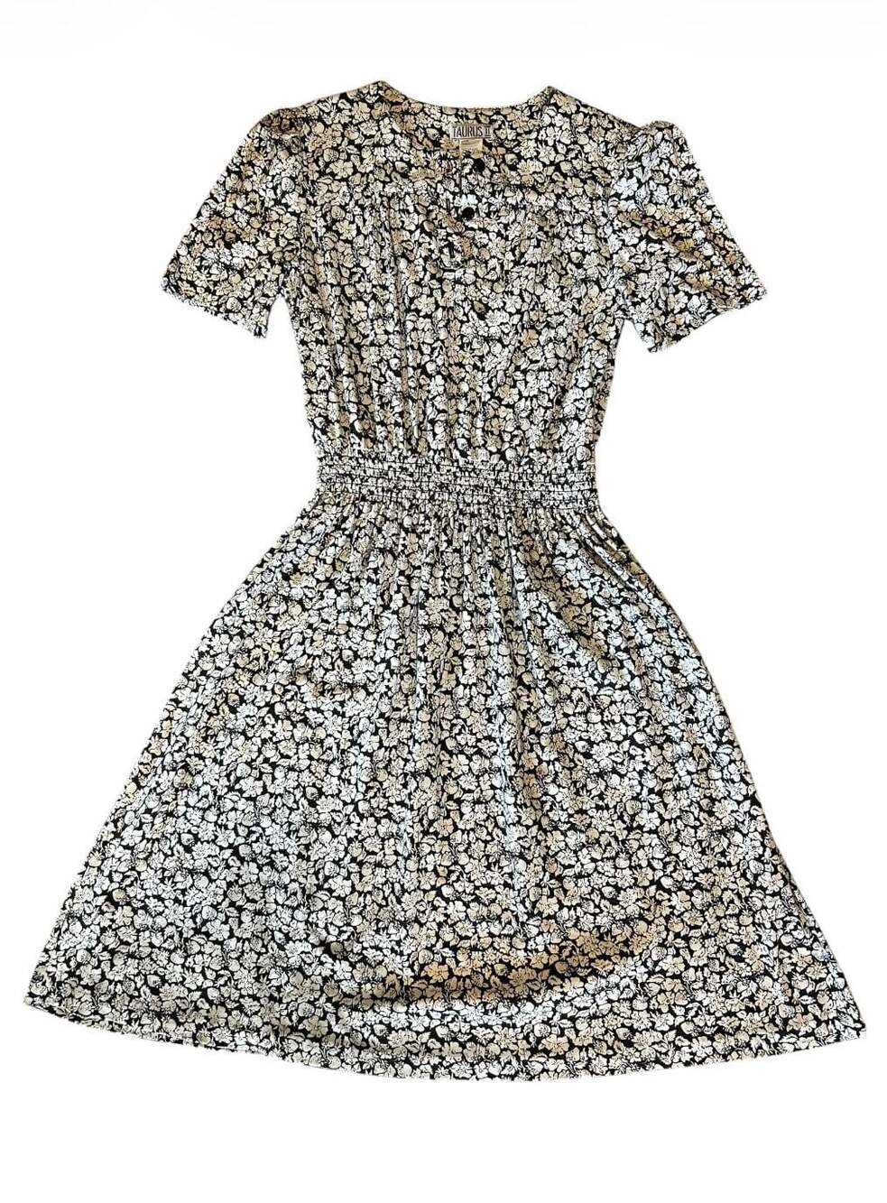 Taurus II Vintage Black and White Floral Print Dress Size 8